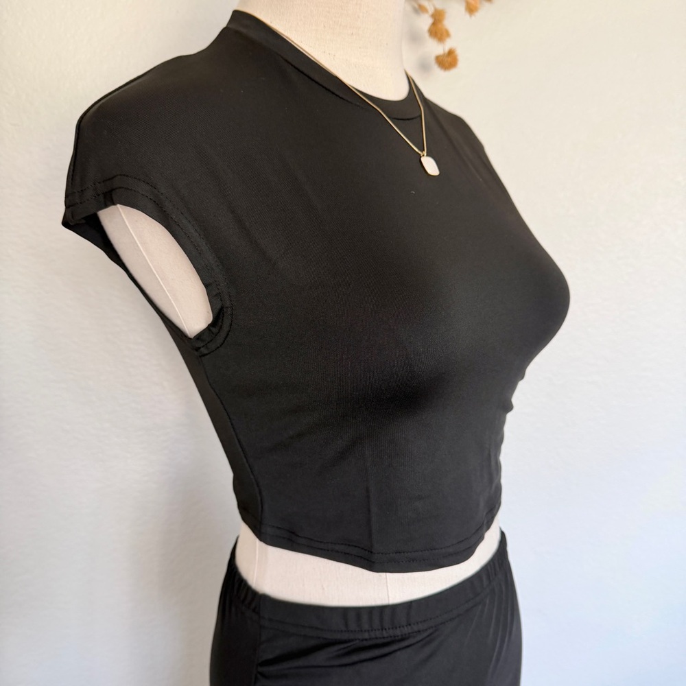 🌞 Black Matching Top Maxi Skirt Set for Vacation Leisure - Picture 3 of 11